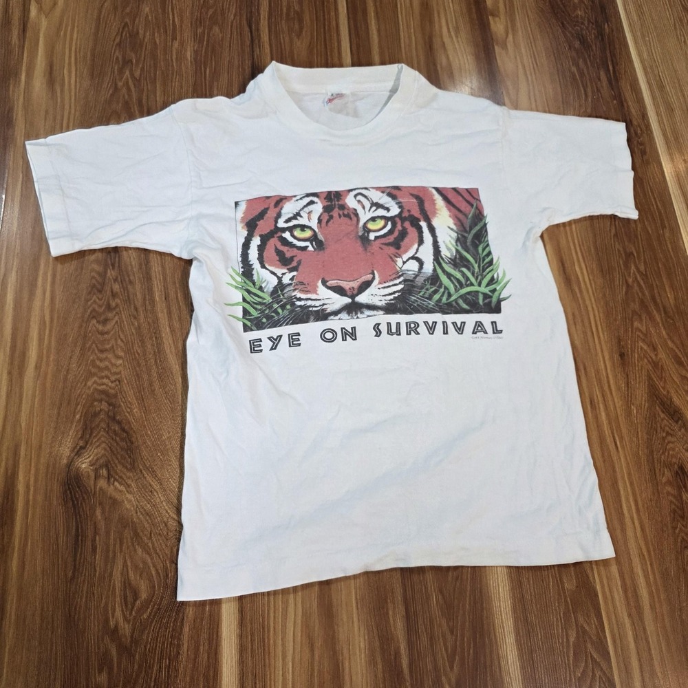 Vtg Eye On Survival Tiger Shirt Human-I-Tees Mens Small Fruit Of The‎ Loom 90s